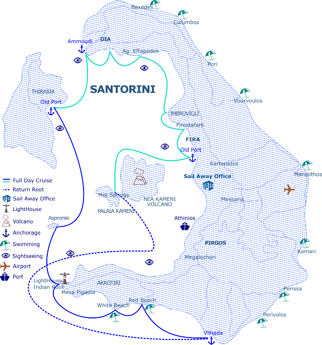 Santorini Catamaran Private Tour Full Day Map